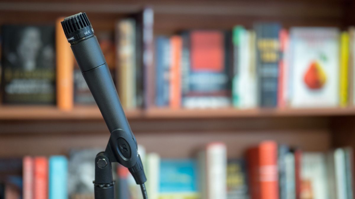 Microphone ready to present at a book store