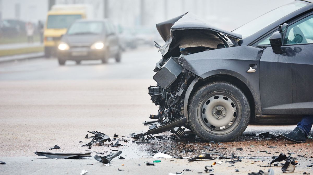 Car,Crash,Accident,On,Street,,Damaged,Automobiles,After,Collision,In