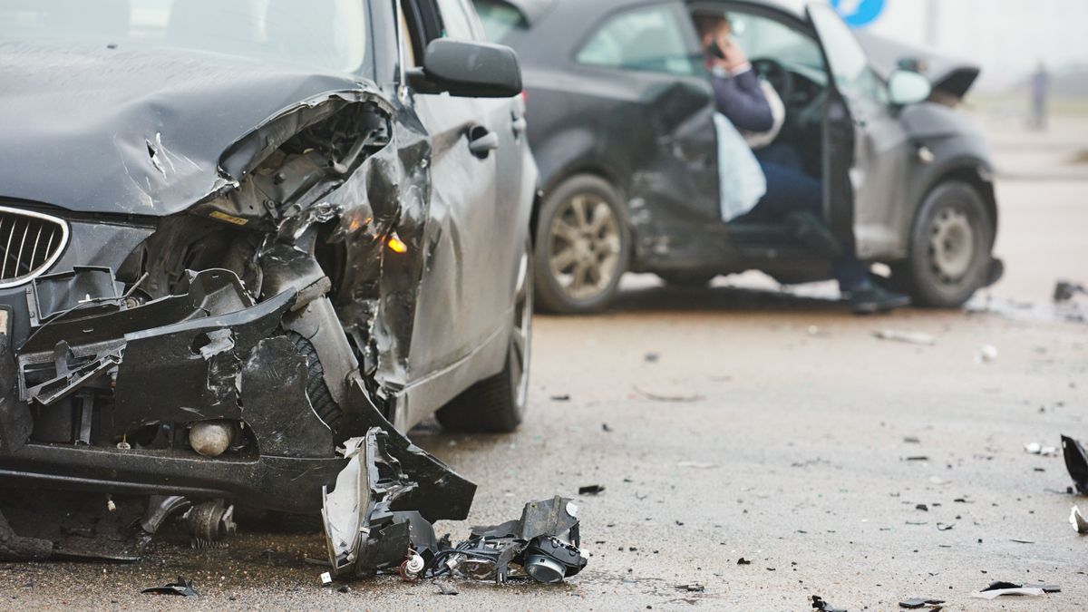 Car,Crash,Accident,On,Street,,Damaged,Automobiles,After,Collision,In