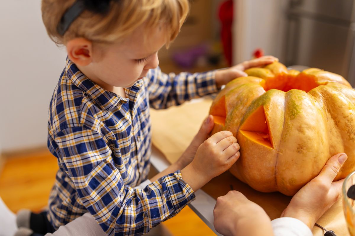 Child,Carving,Pumpkin,For,Halloween, szüreti mulatság, tök, tökfaragás