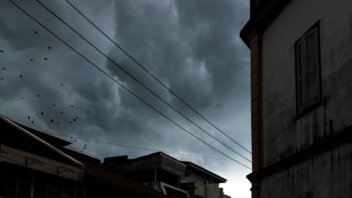 Stormy day with old building