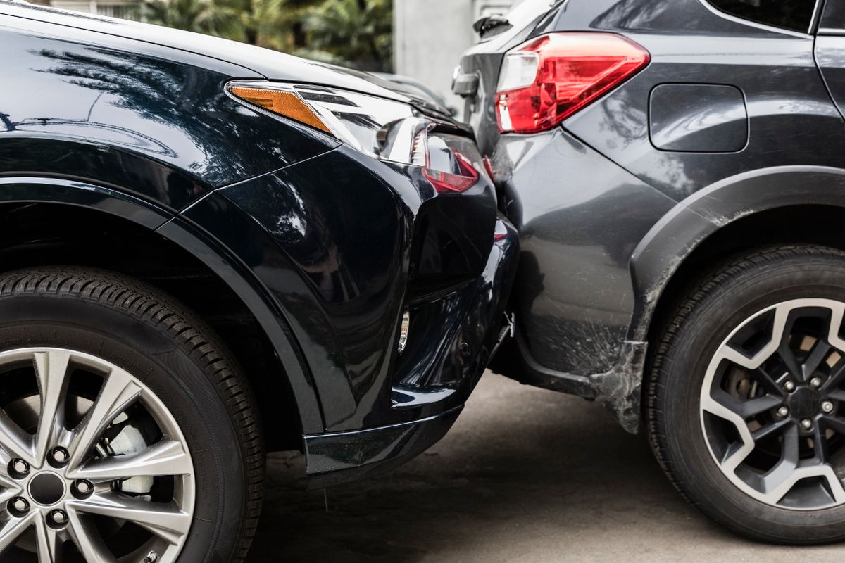 Damaged bumpers from car accident
