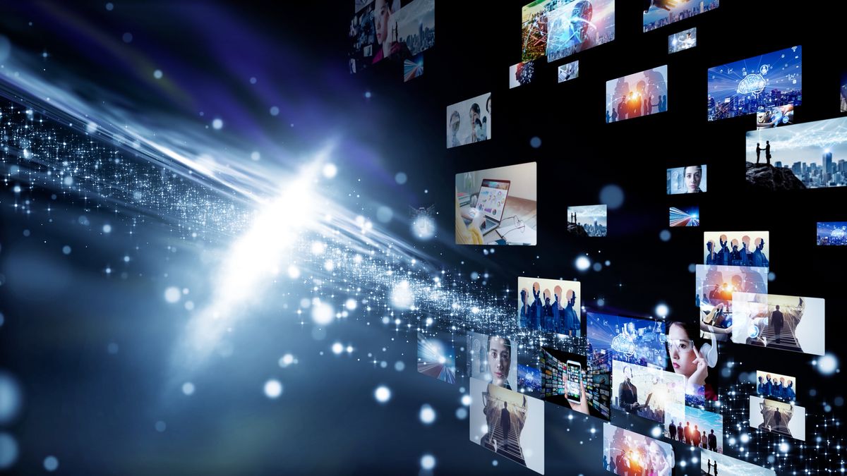 Visual contents concept. Social networking service. Streaming video. communication network.