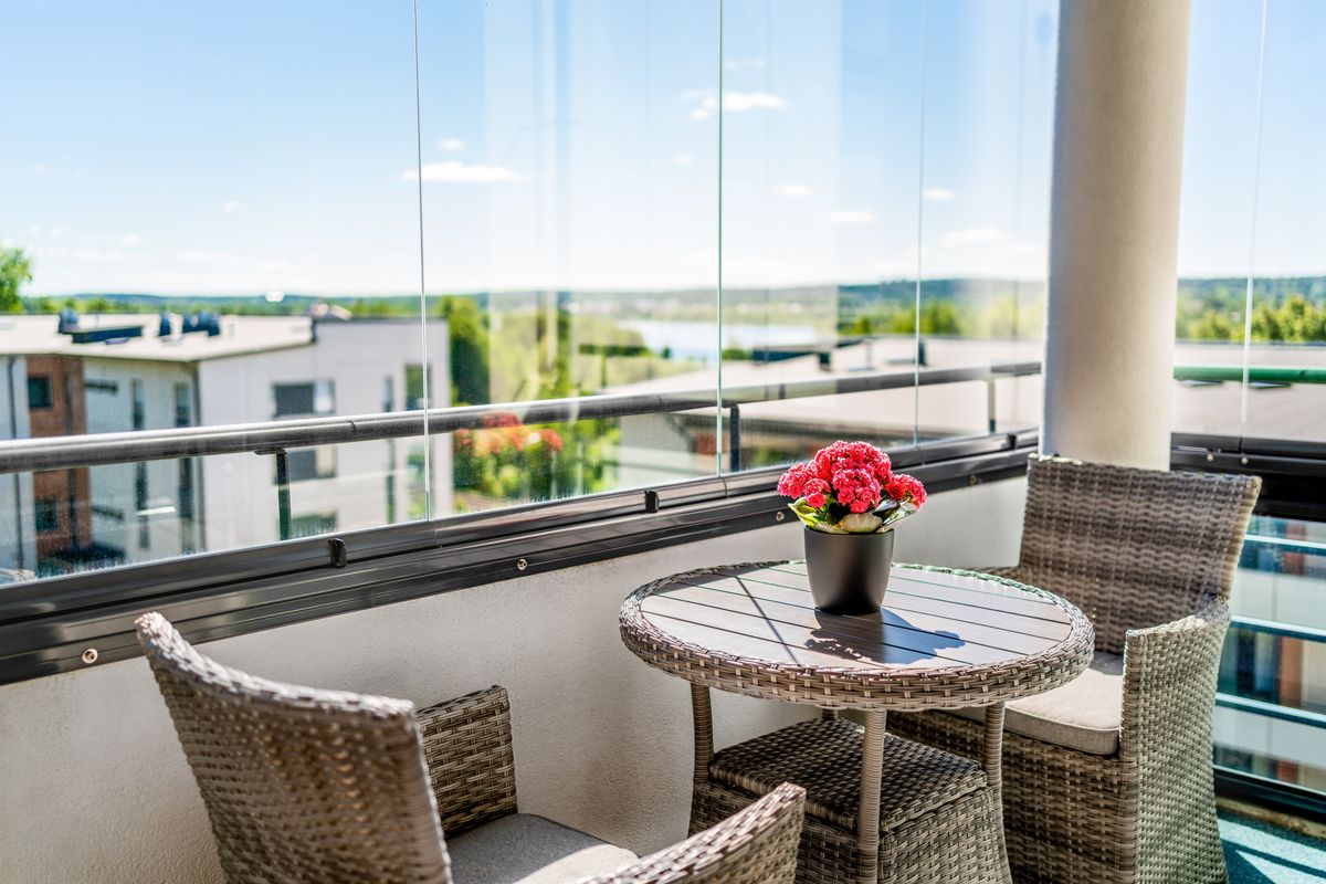 Balcony,In,Summer.,Home,Patio,With,A,View.,Condo,Apartment