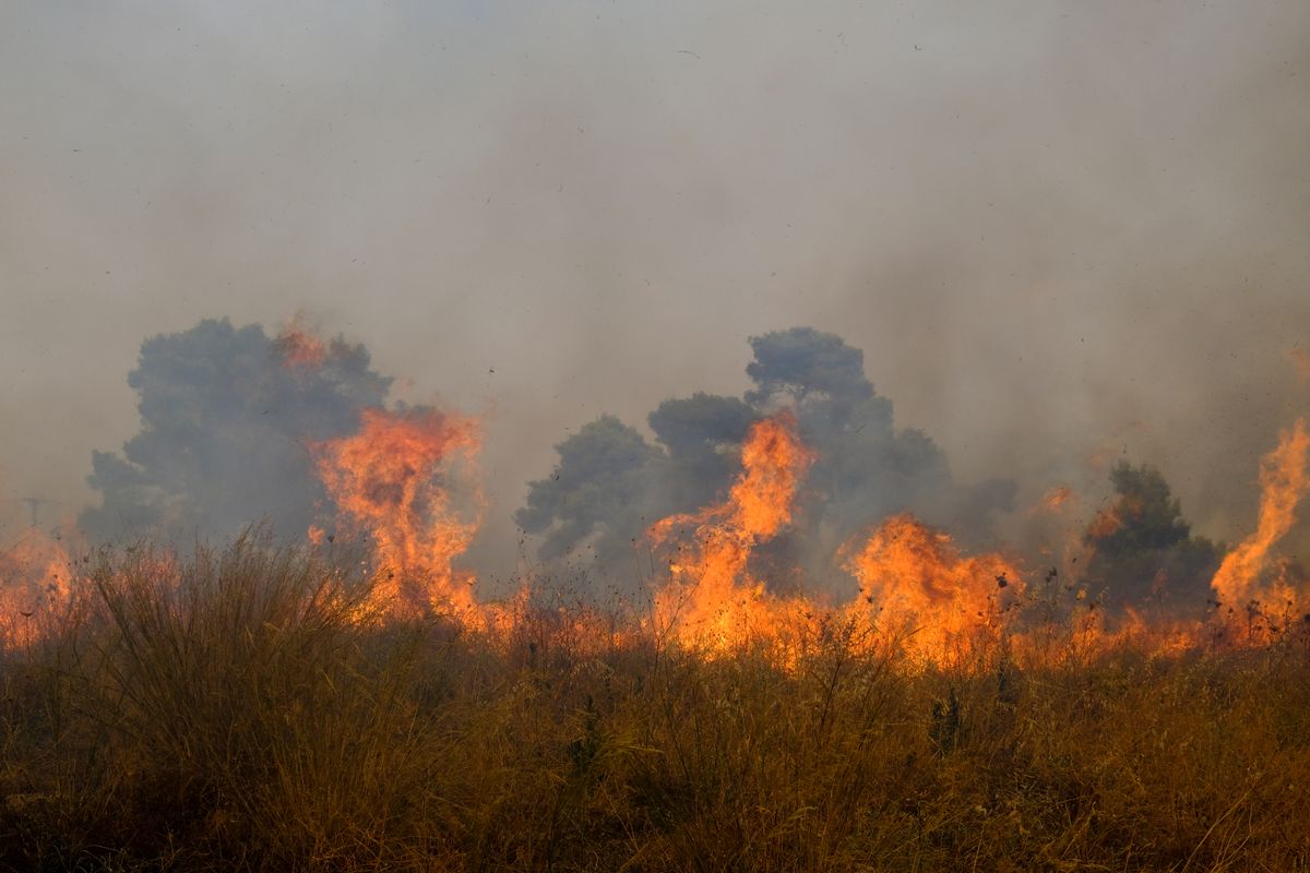 Flames,Rise,As,A,Wildfire,Burns,In,Varybobi,Area,,Near