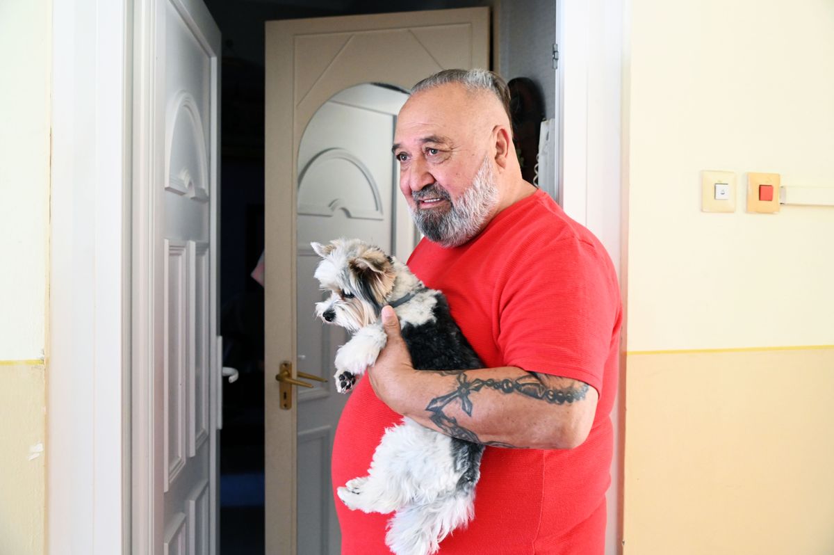Egy kék puloveres kar tűnt fel, ahogy lassan nyitja az ajtót